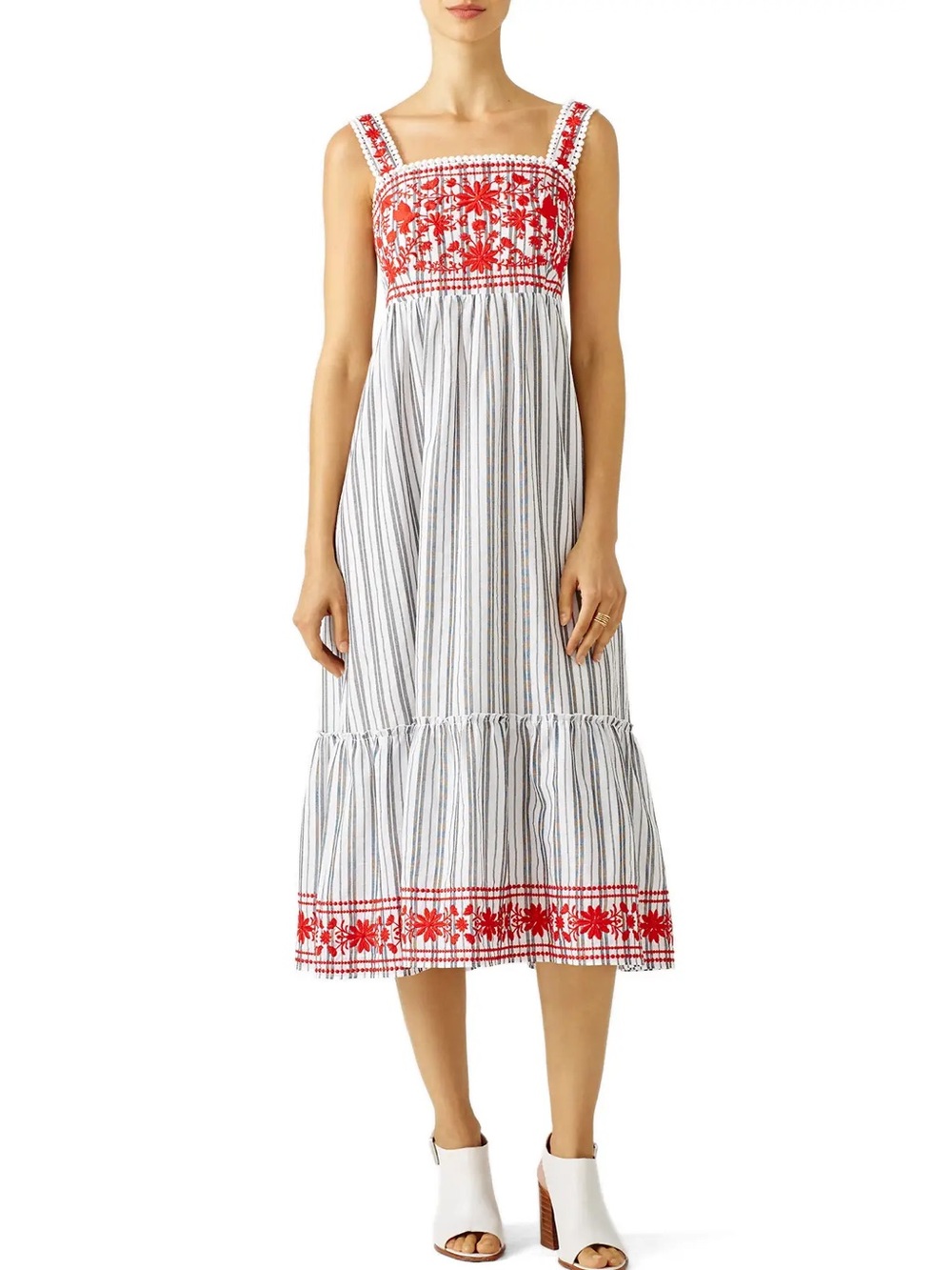 kate spade Black and White Striped Sleeveless Top with Crochet Trim